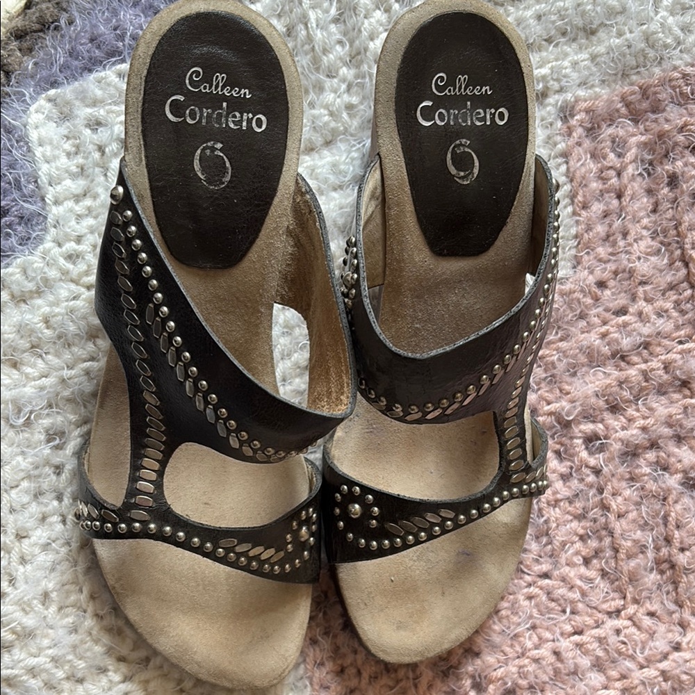 Colleen Cordero Brown black platform wood clogs